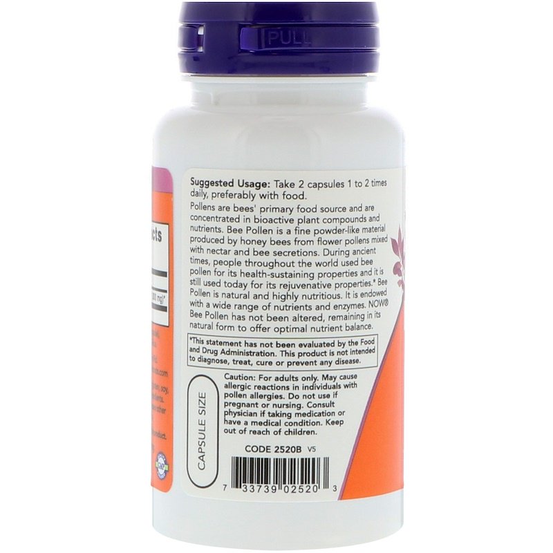 Now Foods - Bee Pollen 500 mg - 100 капсули - Image 2