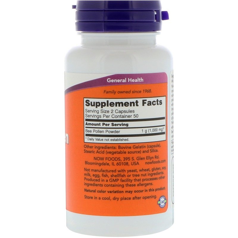Now Foods - Bee Pollen 500 mg - 100 капсули - Image 3