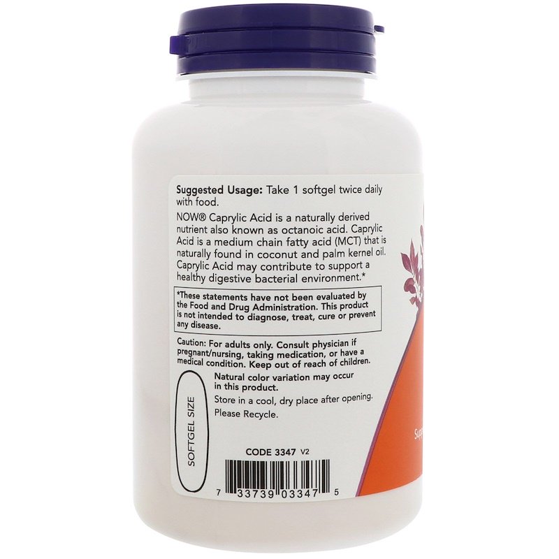 Now Foods - Caprylic Acid - 600 mg - 100 дражета - Image 3