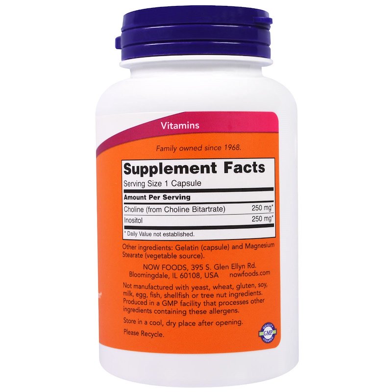 Now Foods - Choline & Inositol - 500 mg - 100 капсули - Image 2