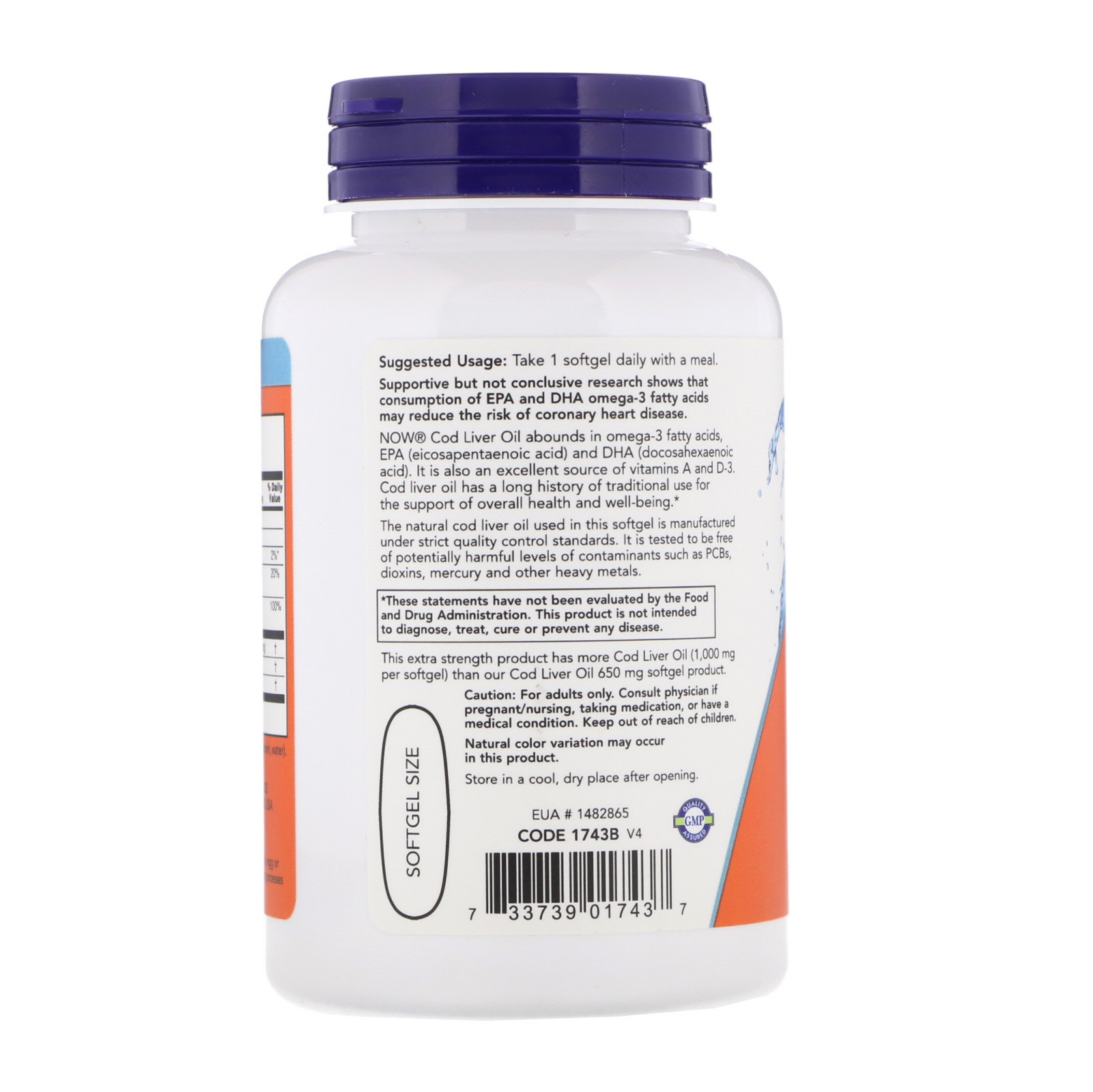 Now Foods - Cod Liver Oil 1000 mg - 90 дражета - Image 3