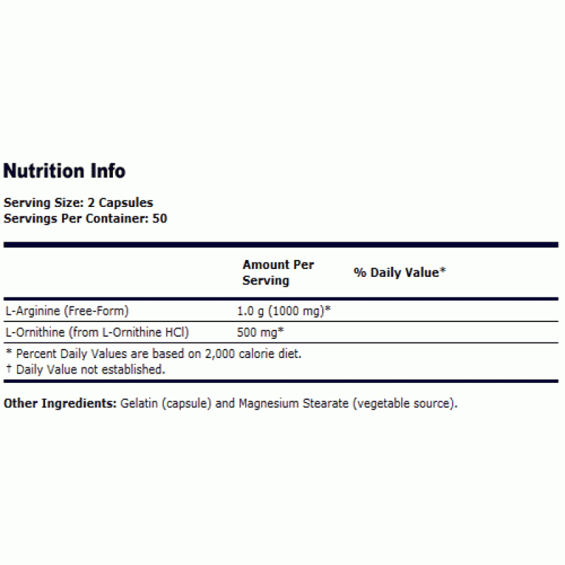 Now Sports - Arginine & Ornithine 500/250 mg - 100 капсули - Image 2
