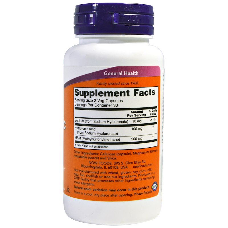 Now Foods - Hyaluronic Acid & MSM - 60 капсули - Image 2