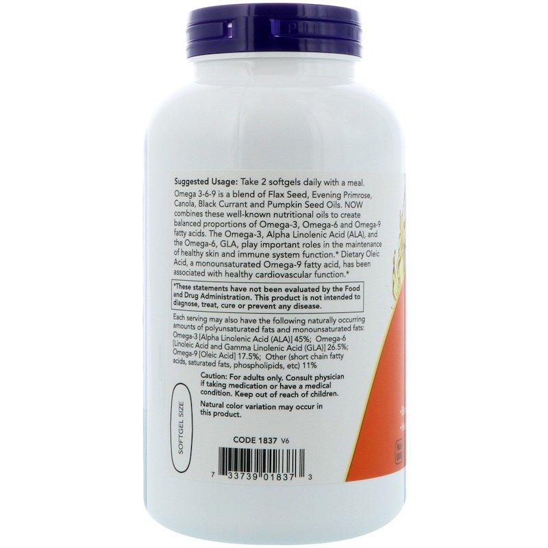 Now Foods - Omega 3-6-9 - 1000 mg - 250 дражета - Image 3