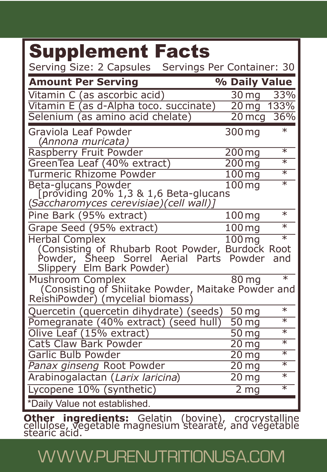 Pure Nutrition - Immune Support - 60 капсули Back
