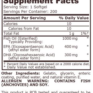 Pure Nutrition - Super Omega 3 Fish Oil - 1000 mg - 400 EPA / 300 DHA - 200 дражета Back
